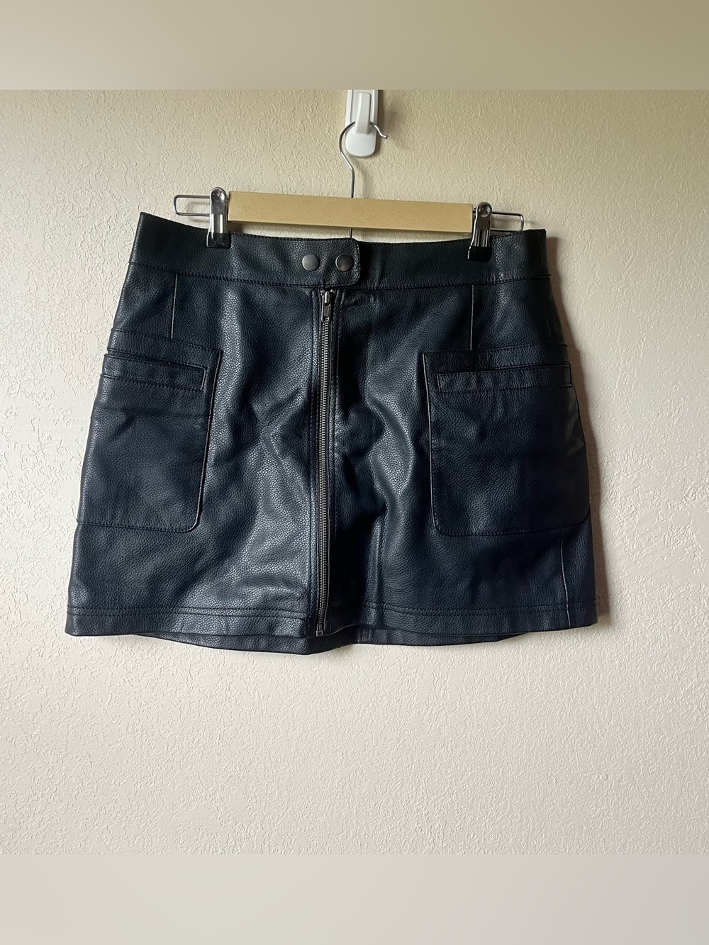 Free People Black Faux Leather Mini Skirt with Front Zip